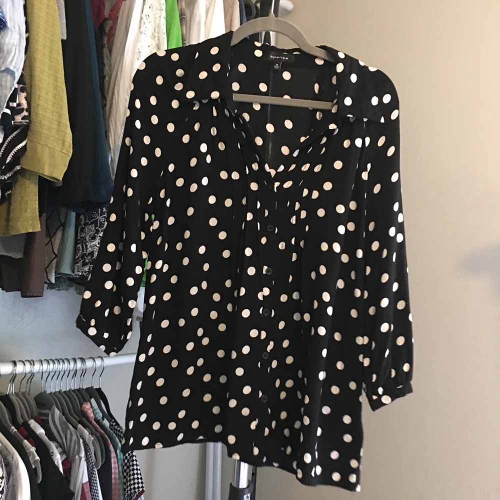 Spense Black And White Polka Dot Shirt